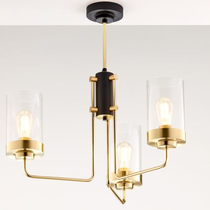 Jupiter 2087 - Kroonluchter met stang RAMIREZ 3xE27/15W/230V goud/zwart