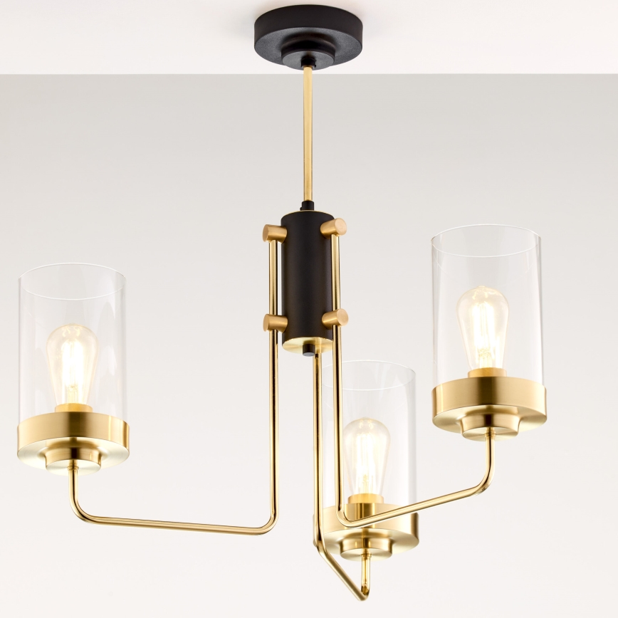 Jupiter 2087 - Kroonluchter met stang RAMIREZ 3xE27/15W/230V goud/zwart