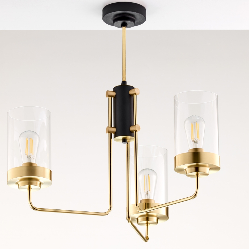 Jupiter 2087 - Kroonluchter met stang RAMIREZ 3xE27/15W/230V goud/zwart