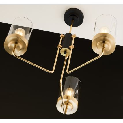 Jupiter 2087 - Kroonluchter met stang RAMIREZ 3xE27/15W/230V goud/zwart