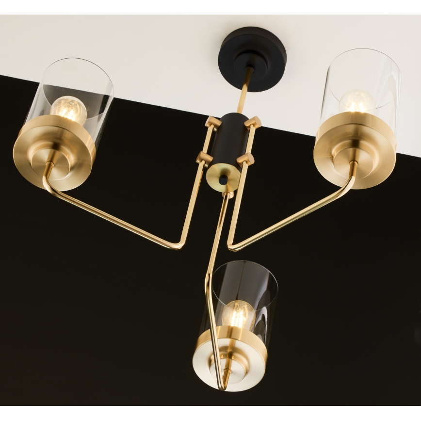 Jupiter 2087 - Kroonluchter met stang RAMIREZ 3xE27/15W/230V goud/zwart