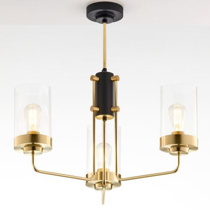 Jupiter 2087 - Kroonluchter met stang RAMIREZ 3xE27/15W/230V goud/zwart