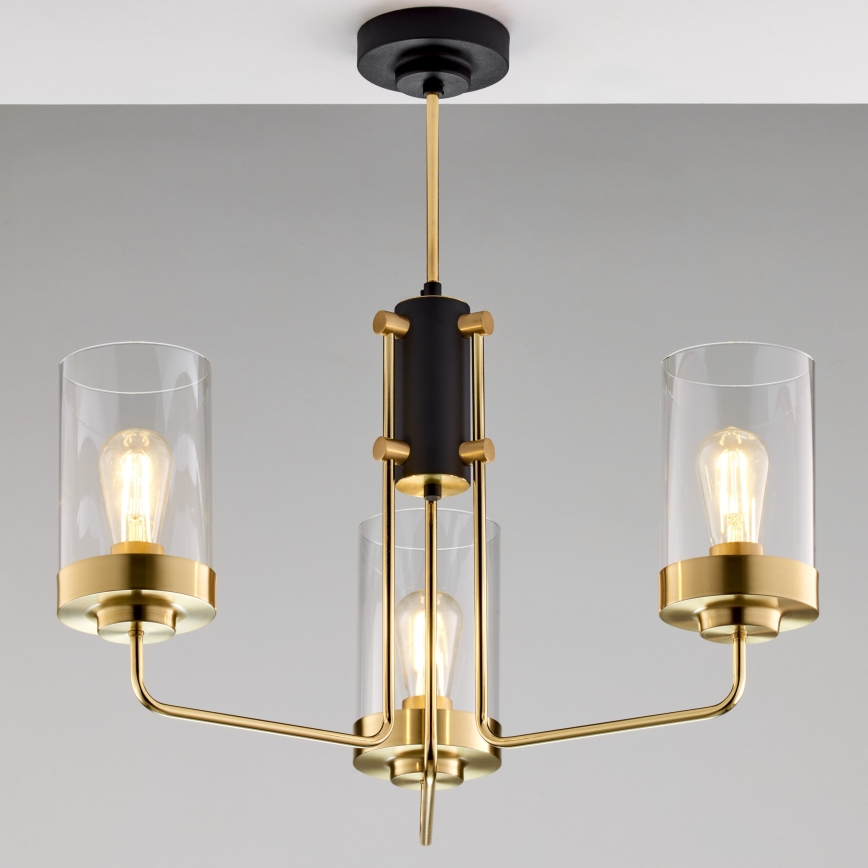 Jupiter 2087 - Kroonluchter met stang RAMIREZ 3xE27/15W/230V goud/zwart