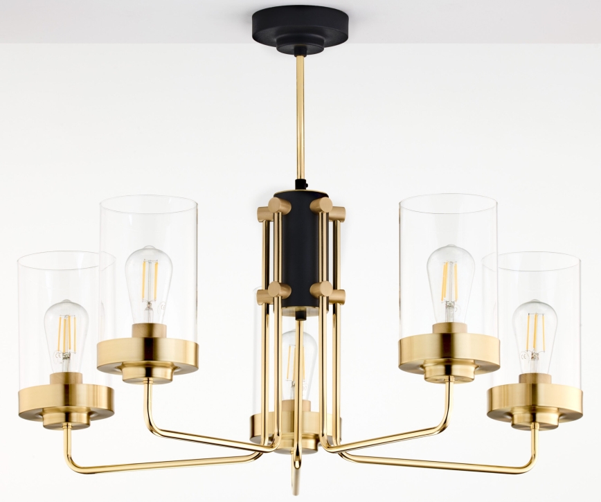 Jupiter 2088 - Kroonluchter met stang RAMIREZ 5xE27/15W/230V goud/zwart