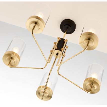 Jupiter 2088 - Kroonluchter met stang RAMIREZ 5xE27/15W/230V goud/zwart