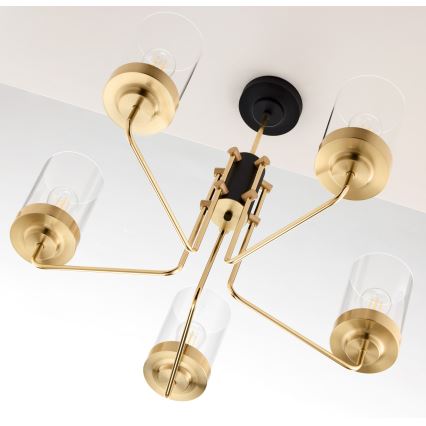 Jupiter 2088 - Kroonluchter met stang RAMIREZ 5xE27/15W/230V goud/zwart