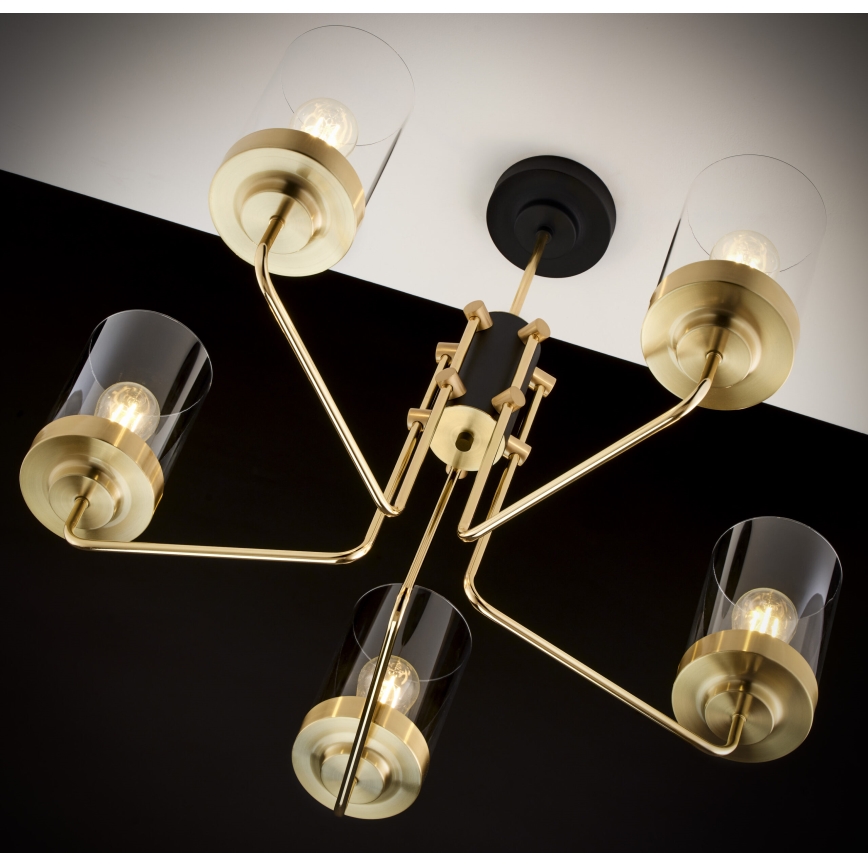 Jupiter 2088 - Kroonluchter met stang RAMIREZ 5xE27/15W/230V goud/zwart