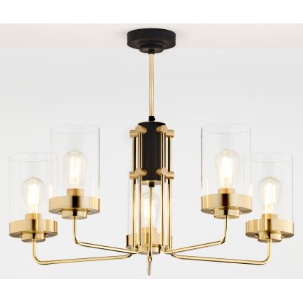 Jupiter 2088 - Lustre sur tige RAMIREZ 5xE27/15W/230V doré/noir