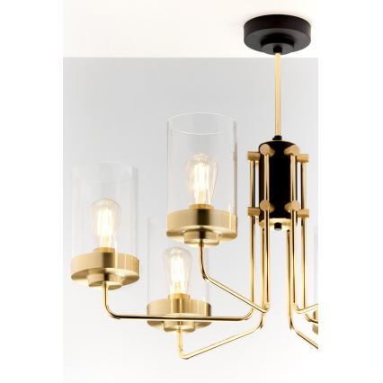 Jupiter 2089 - Kroonluchter met stang RAMIREZ 6xE27/15W/230V goud/zwart