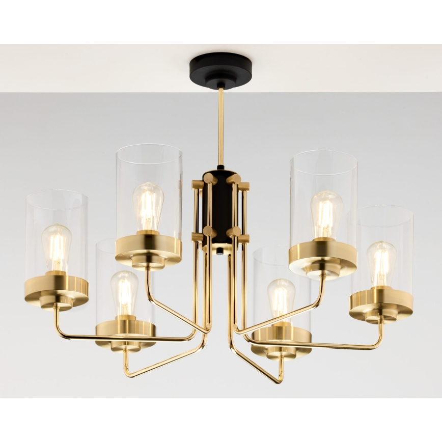 Jupiter 2089 - Kroonluchter met stang RAMIREZ 6xE27/15W/230V goud/zwart