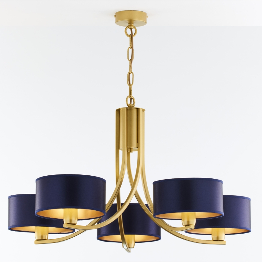 Jupiter 2094 - Kroonluchter met ketting ARTHUR 5xE27/15W/230V blauw/goud