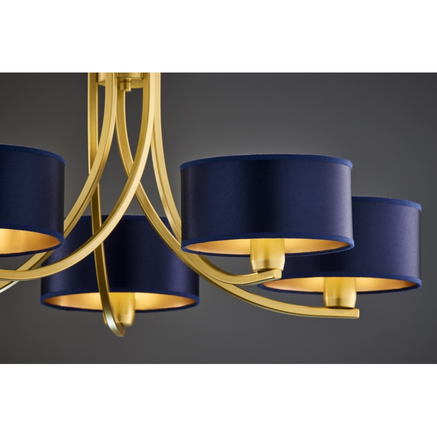 Jupiter 2094 - Kroonluchter met ketting ARTHUR 5xE27/15W/230V blauw/goud