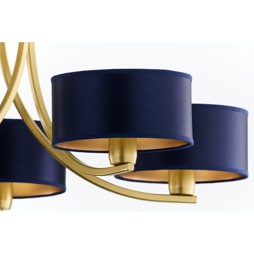 Jupiter 2094 - Kroonluchter met ketting ARTHUR 5xE27/15W/230V blauw/goud