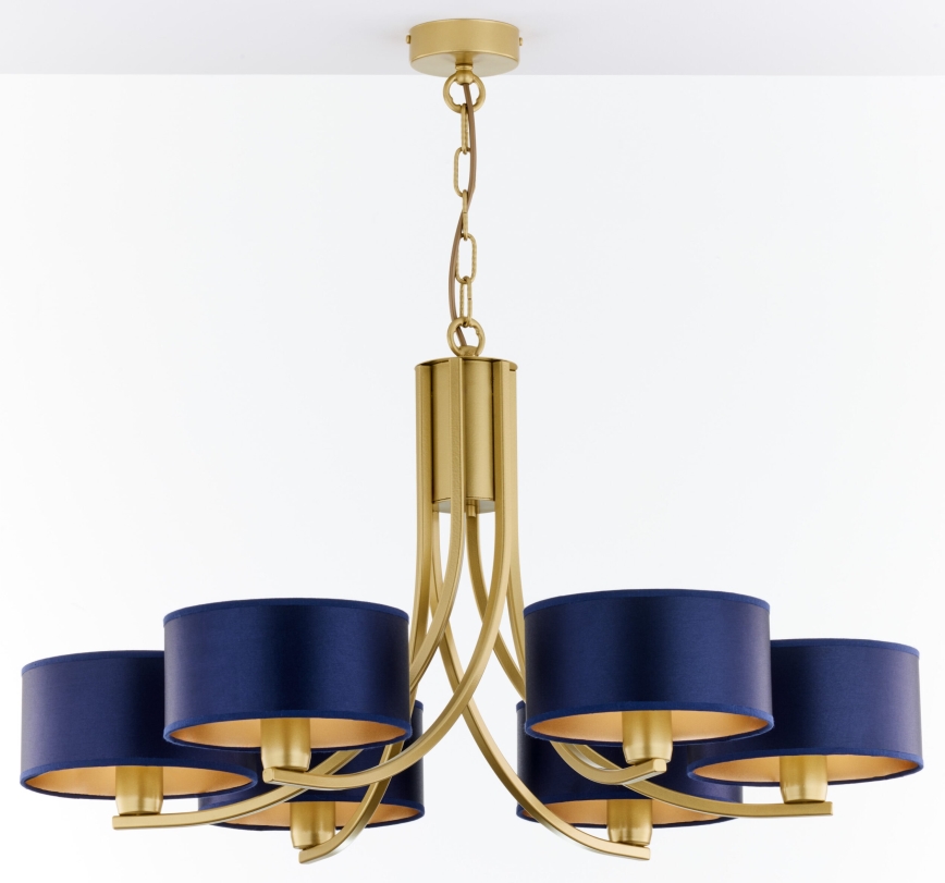 Jupiter 2095 - Kroonluchter aan ketting ARTHUR 6xE27/15W/230V blauw/goud