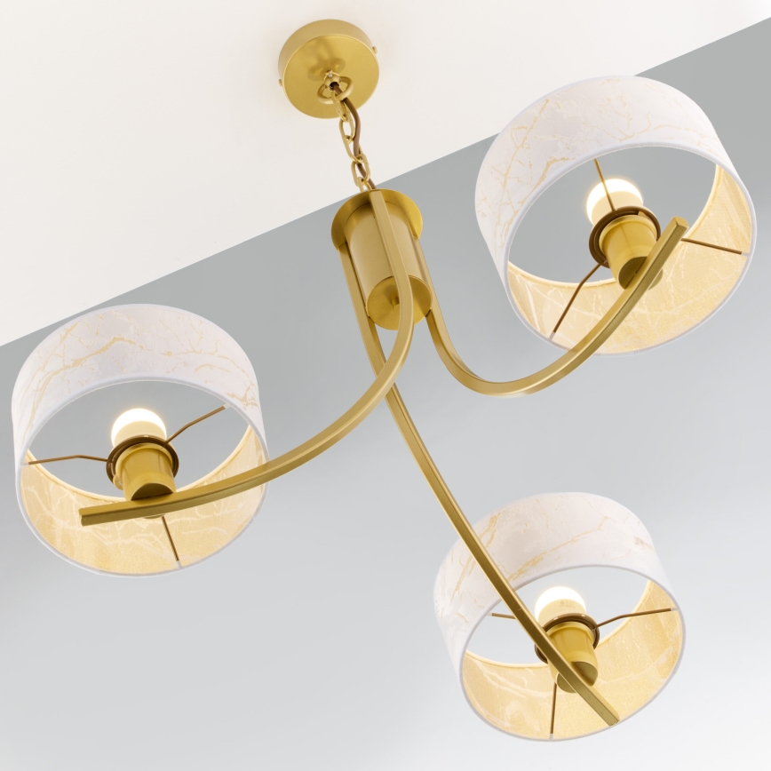 Jupiter 2096 - Kroonluchter met ketting ARTHUR 3xE27/15W/230V wit/goud/marmerdecor