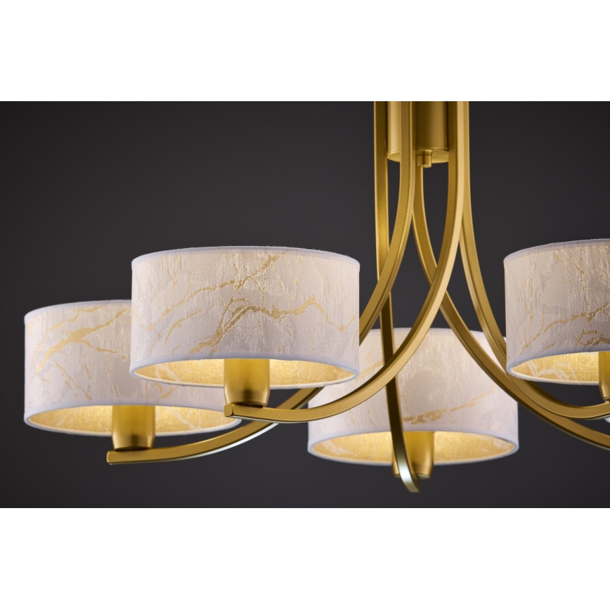 Jupiter 2097 - Suspension sur chaîne ARTHUR 5xE27/15W/230V blanc/doré/effet marbre