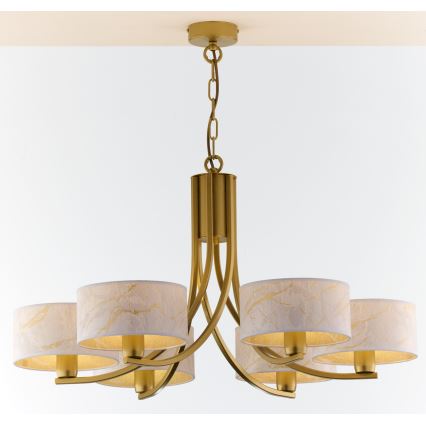 Jupiter 2098 - Hangkroonluchter met ketting ARTHUR 6xE27/15W/230V wit/goud/marmerdecor