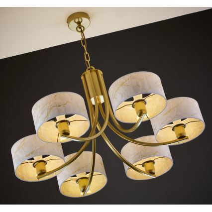Jupiter 2098 - Hangkroonluchter met ketting ARTHUR 6xE27/15W/230V wit/goud/marmerdecor