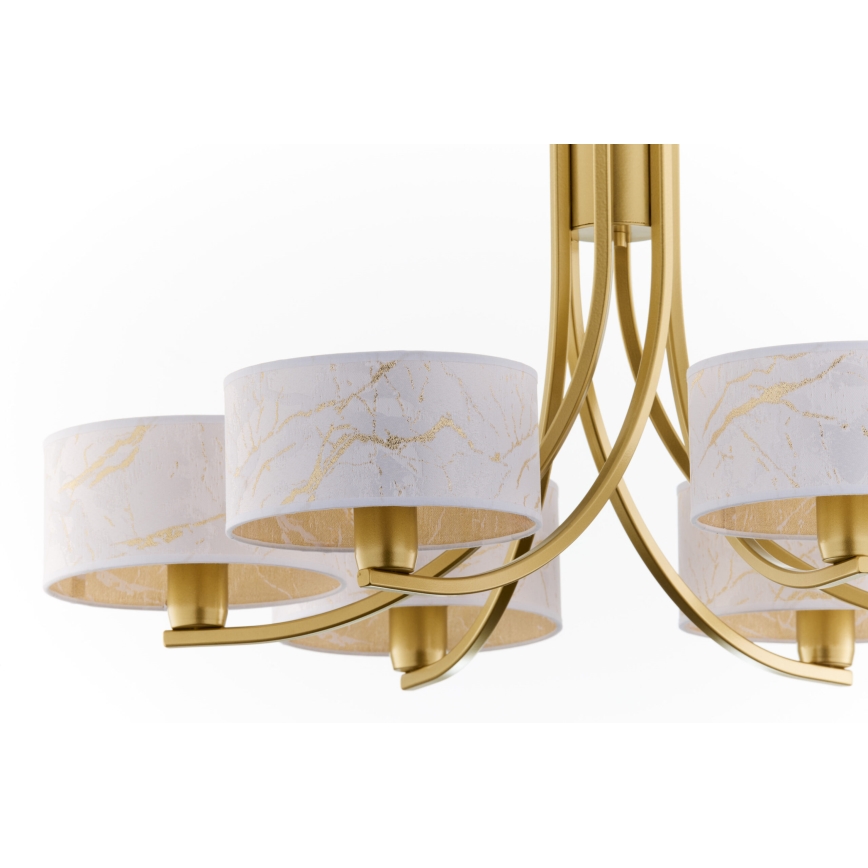 Jupiter 2098 - Lustre à chaîne ARTHUR 6xE27/15W/230V blanc/or/décor marbre