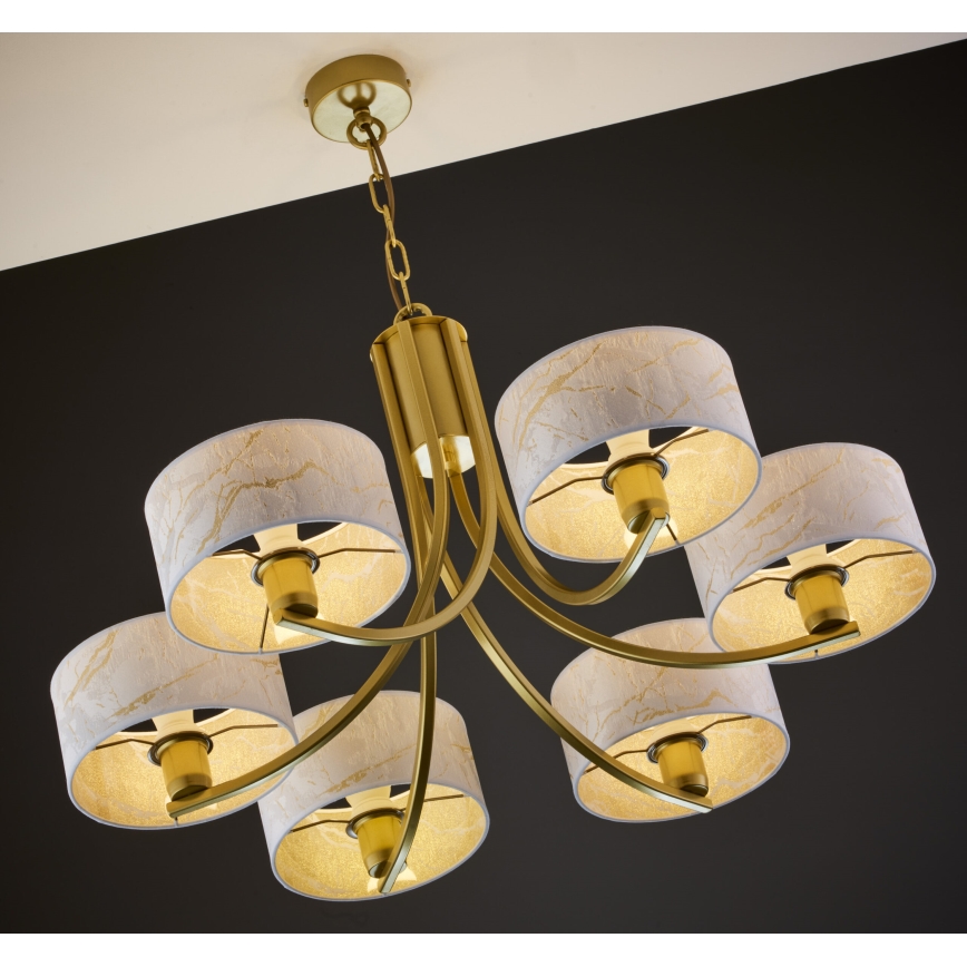 Jupiter 2098 - Lustre à chaîne ARTHUR 6xE27/15W/230V blanc/or/décor marbre