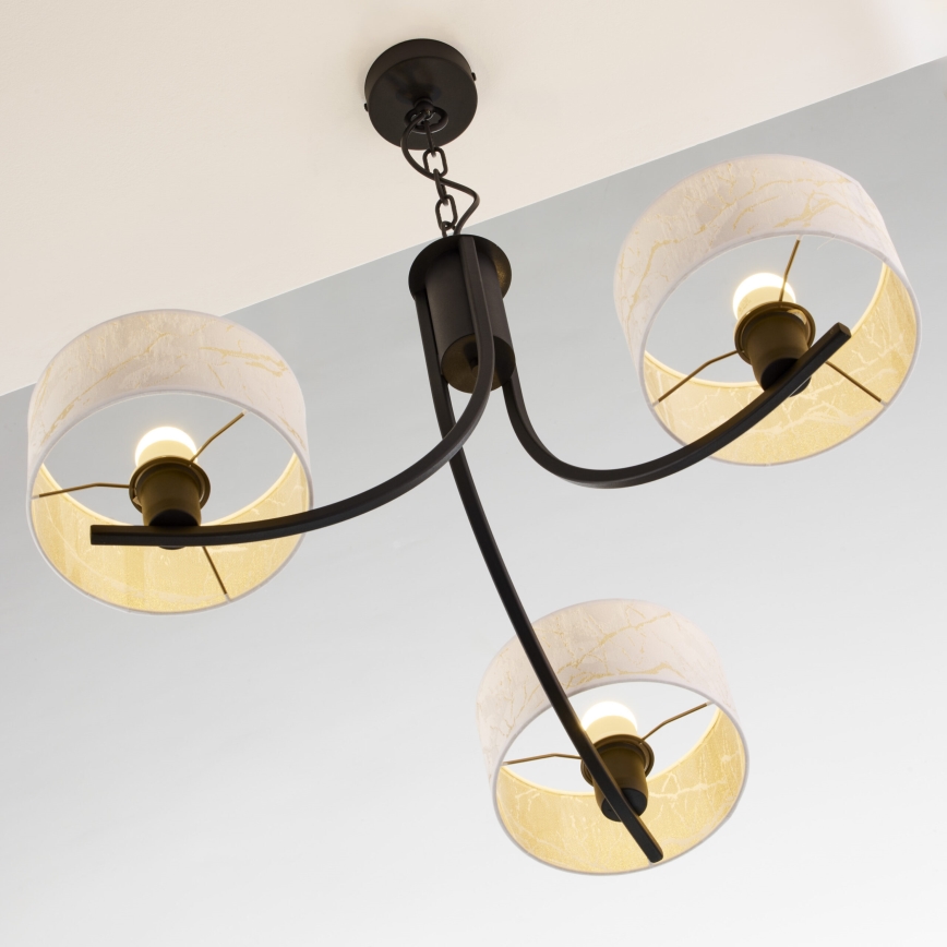 Jupiter 2103 - Kroonluchter aan ketting ARTHUR 3xE27/15W/230V wit/zwart/marmerdecor