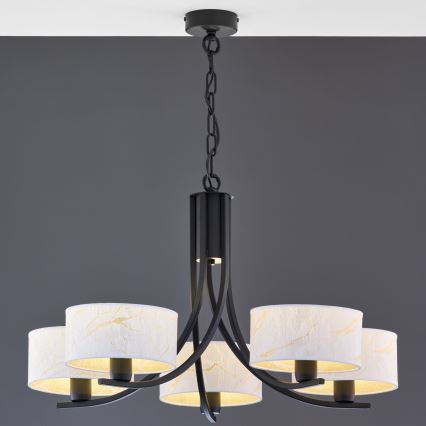 Jupiter 2104 - Lustre à chaîne ARTHUR 5xE27/15W/230V blanc/noir/décor marbre