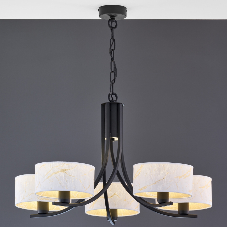 Jupiter 2104 - Lustre à chaîne ARTHUR 5xE27/15W/230V blanc/noir/décor marbre