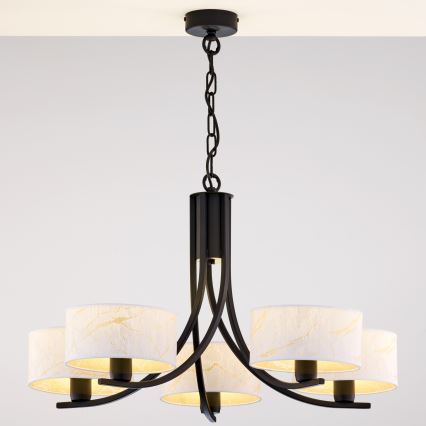 Jupiter 2104 - Lustre à chaîne ARTHUR 5xE27/15W/230V blanc/noir/décor marbre