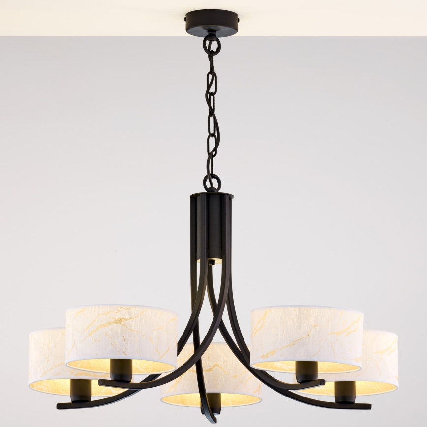 Jupiter 2104 - Lustre à chaîne ARTHUR 5xE27/15W/230V blanc/noir/décor marbre