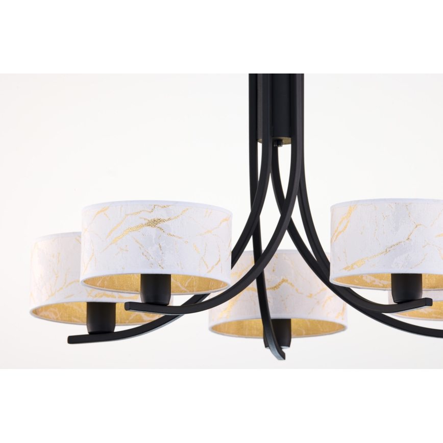 Jupiter 2104 - Lustre à chaîne ARTHUR 5xE27/15W/230V blanc/noir/décor marbre