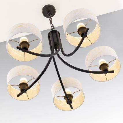 Jupiter 2104 - Lustre à chaîne ARTHUR 5xE27/15W/230V blanc/noir/décor marbre