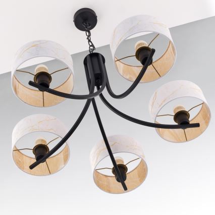 Jupiter 2104 - Lustre à chaîne ARTHUR 5xE27/15W/230V blanc/noir/décor marbre