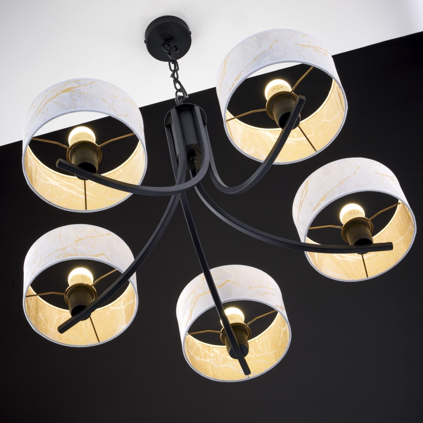 Jupiter 2104 - Lustre à chaîne ARTHUR 5xE27/15W/230V blanc/noir/décor marbre