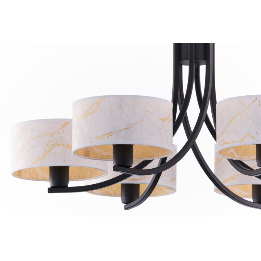 Jupiter 2105 - Kroonluchter aan ketting ARTHUR 6xE27/15W/230V wit/zwart/marmerlook