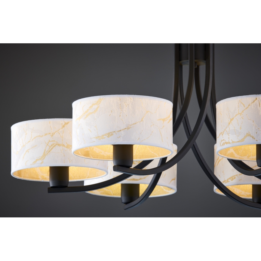 Jupiter 2105 - Lustre à chaîne ARTHUR 6xE27/15W/230V blanc/noir/décor marbre