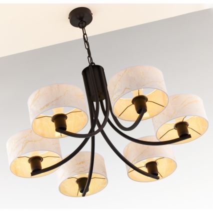 Jupiter 2105 - Lustre à chaîne ARTHUR 6xE27/15W/230V blanc/noir/décor marbre