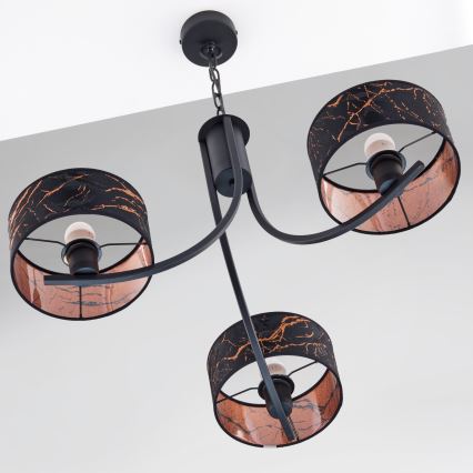 Jupiter 2106 - Kroonluchter aan ketting ARTHUR 3xE27/15W/230V zwart/oranje/marmerdecor