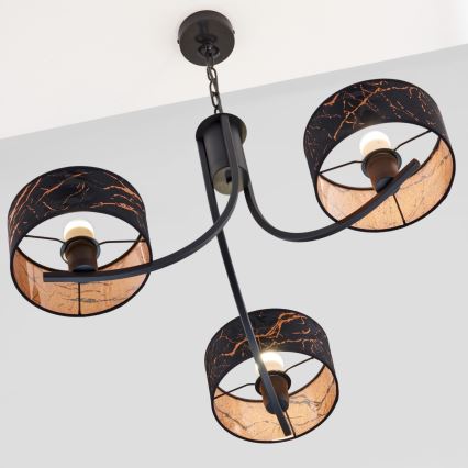 Jupiter 2106 - Kroonluchter aan ketting ARTHUR 3xE27/15W/230V zwart/oranje/marmerdecor