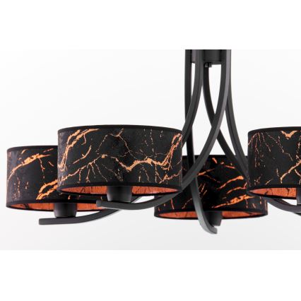 Jupiter 2107 - Kroonluchter ARTHUR aan ketting 5xE27/15W/230V zwart/oranje/marmerdecor