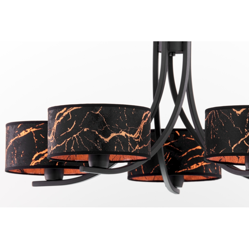 Jupiter 2107 - Kroonluchter ARTHUR aan ketting 5xE27/15W/230V zwart/oranje/marmerdecor