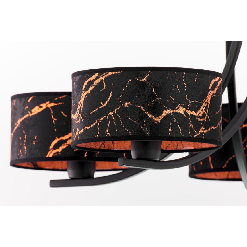 Jupiter 2107 - Kroonluchter ARTHUR aan ketting 5xE27/15W/230V zwart/oranje/marmerdecor