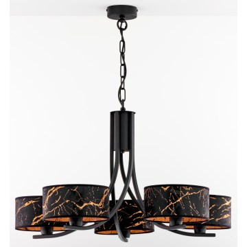 Jupiter 2107 - Lustre suspendu par chaîne ARTHUR 5xE27/15W/230V noir/orange/décor marbre
