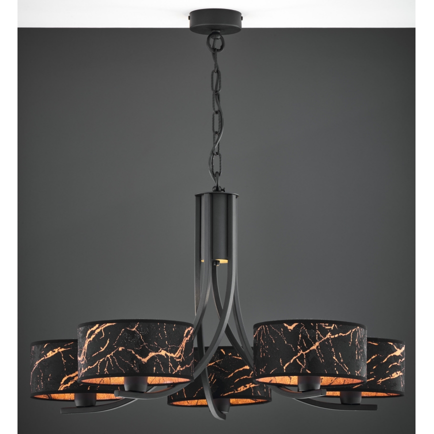 Jupiter 2107 - Lustre suspendu par chaîne ARTHUR 5xE27/15W/230V noir/orange/décor marbre