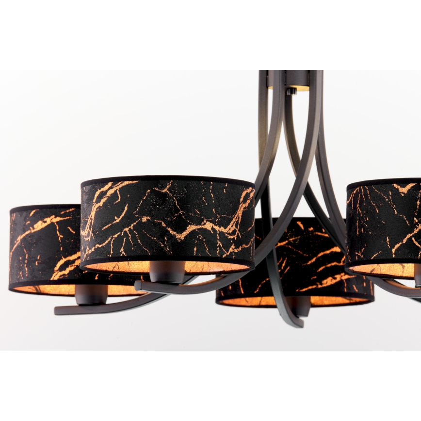 Jupiter 2107 - Lustre suspendu par chaîne ARTHUR 5xE27/15W/230V noir/orange/décor marbre