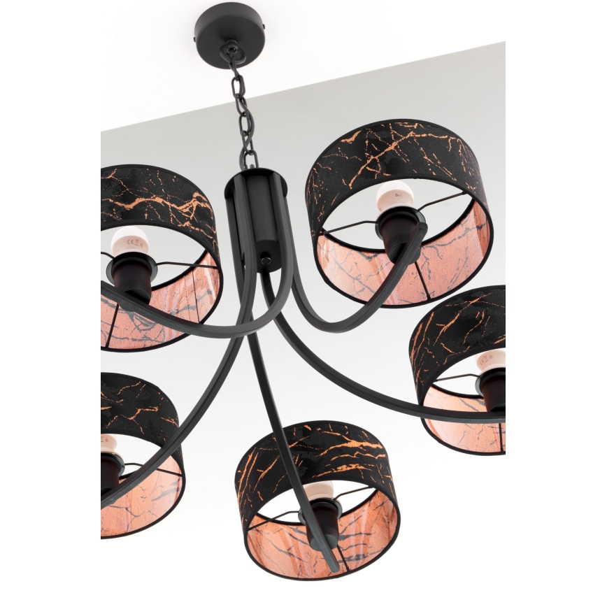 Jupiter 2107 - Lustre suspendu par chaîne ARTHUR 5xE27/15W/230V noir/orange/décor marbre