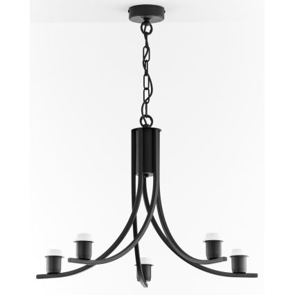 Jupiter 2107 - Lustre suspendu par chaîne ARTHUR 5xE27/15W/230V noir/orange/décor marbre