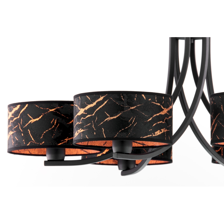 Jupiter 2108 - Kroonluchter aan ketting ARTHUR 6xE27/15W/230V zwart/oranje/marmerdecor