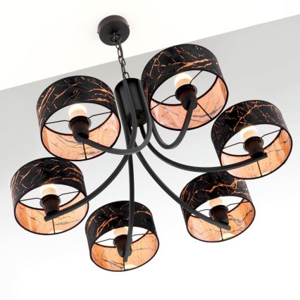 Jupiter 2108 - Lustre sur chaîne ARTHUR 6xE27/15W/230V noir/orange/décor imitation marbre