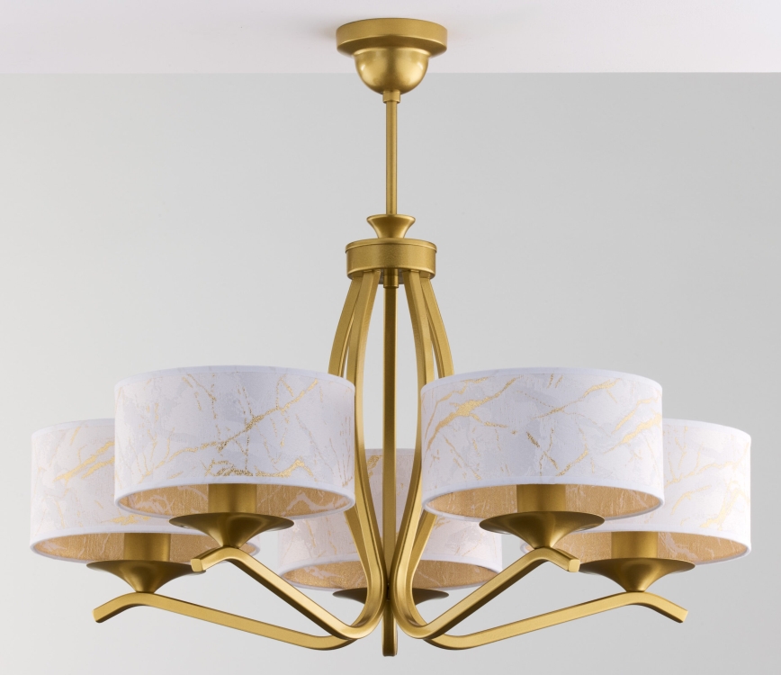 Jupiter 2110 - Hanglamp met staaf KASZMIR 5xE27/15W/230V wit/goud/marmerdecor