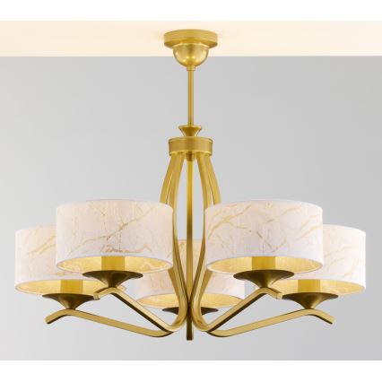 Jupiter 2110 - Hanglamp met staaf KASZMIR 5xE27/15W/230V wit/goud/marmerdecor